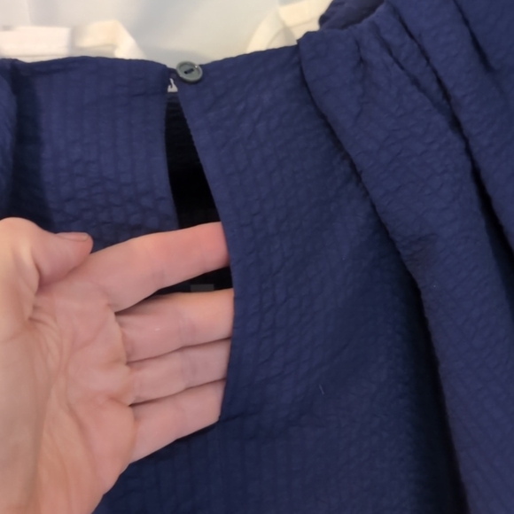 Pcill Navy Seersucker Balloon Sleeve Blouse NWT - Picture 4 of 5